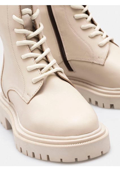 Bej Fermuarlı Bağcıklı Hakiki Deri Kadın Bot indirimleri