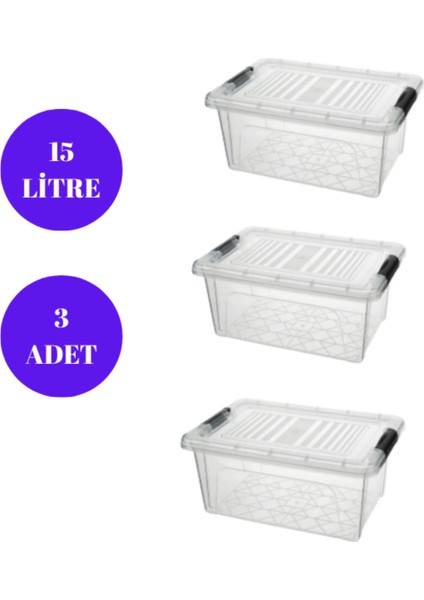 Kilitli Saklama Kutusu Saklama Kabı 15 Litre 3 Adet Depolama Düzenleme