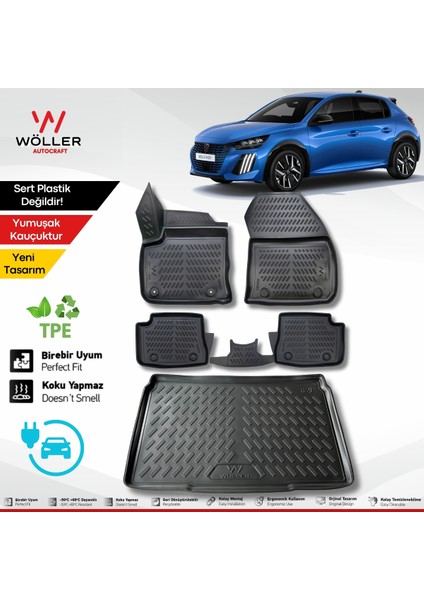 Peugeot E 208 Paspas Bagaj Havuzu Set Elektrikli 2021 Sonrası Uyumlu 3D Ultraflex Set