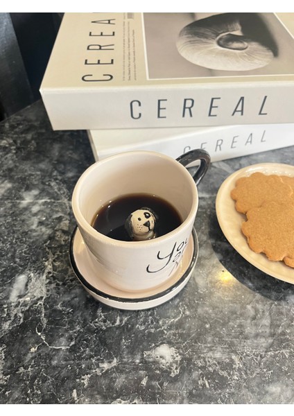 Kupa Köpekli Sevimli El Yapımı Seramik Kupa ve Tabak