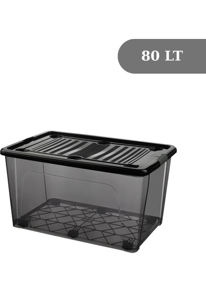 80 Lt Tekerlekli Saklama Kutusu Kilitli, Gıda Temasına Uygun, Antrasit Depolama Kutusu