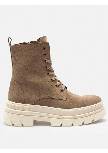 Bej Fermuarlı Bağcıklı Hakiki Süet Deri Kadın Bot modelleri