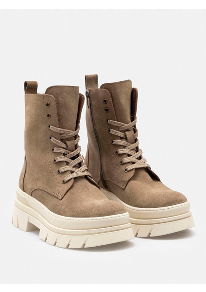 Bej Fermuarlı Bağcıklı Hakiki Süet Deri Kadın Bot fırsatları