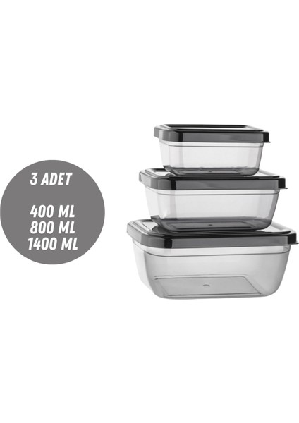 Saklama Kabı 3 Adet 400-800-1400 ml Saklama Kutusu Düzenleyici Depolama