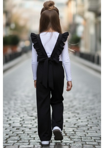 Kız Çocuk Berlin Siyah Pamuklu Fırfırlı Bağlama Detaylı Tulum modelleri