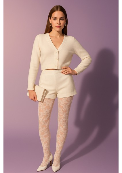 Kadın Dantel Detaylı İnce Külotlu Çorap Beyaz modelleri