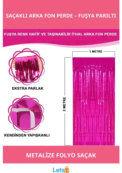 Ekstra Metalize Parlak Saçaklı Arka Fon Perde Fuşya 1x2 Metre