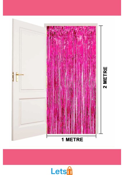 Ekstra Metalize Parlak Saçaklı Arka Fon Perde Fuşya 1x2 Metre modelleri
