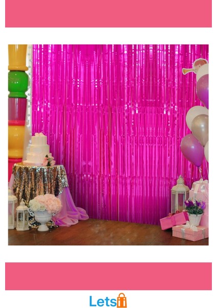 Ekstra Metalize Parlak Saçaklı Arka Fon Perde Fuşya 1x2 Metre fırsatları