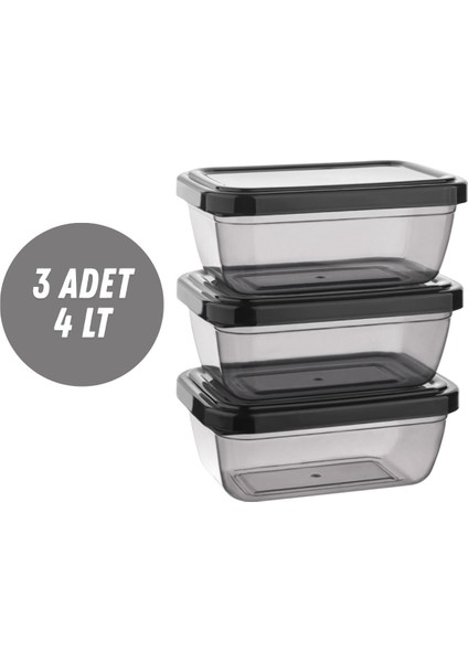 Sızdırmaz Saklama Kabı 4 Lt Dikdörtgen Saklama Kutusu 3 Adet Düzenleyici Depolama