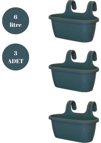 Askılı Balkon Saksısı Bahçe Saksısı Orta Boy Saksı 6 Litre 3 Adet 37X27X25