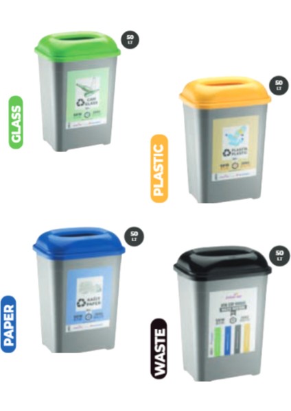 Geri Dönüşüm Atık Kağıt Atık Plastik Atık Cam Atık 4'lü Geri Dönüşüm Sıfır Atık Kutuları 50 Lt