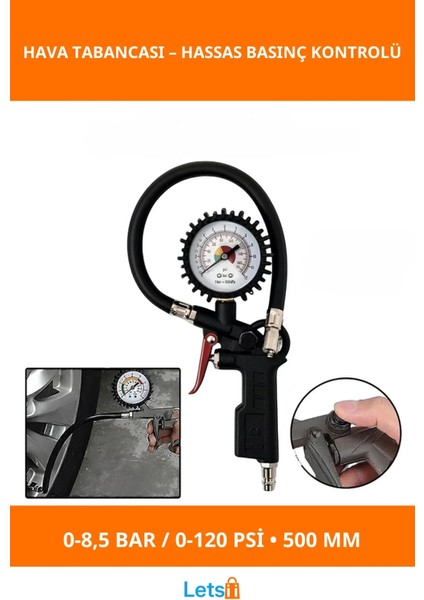 Hassas Manometreli Saatli Hava Tabancası 0 8.5 Bar / 0 120 Psi