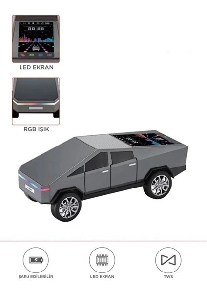 Buğz D68 Cyber Model Araba Tasarımlı Bluetooth Hoparlör 15W Güçlü Ses Rgb LED /tws/usb Gri