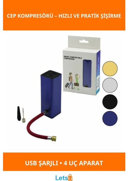 Şarjlı Mini Taşınabilir Cep Kompresörü Bisiklet, Motosiklet, Top Şişirme