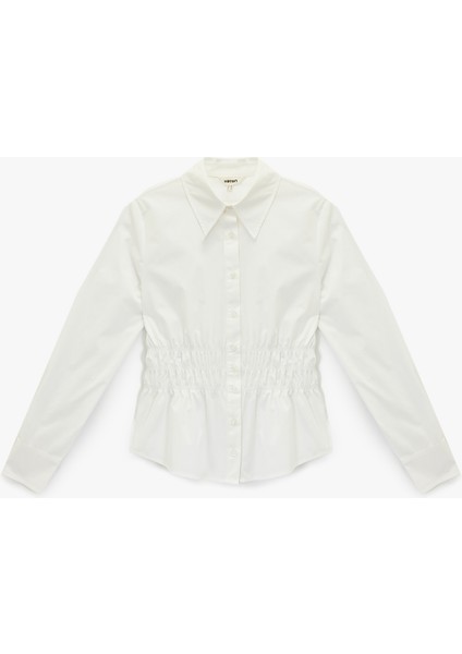 Pamuklu Slim Fit Uzun Kollu Klasik Yaka Beli Büzgülü Poplin Gömlek