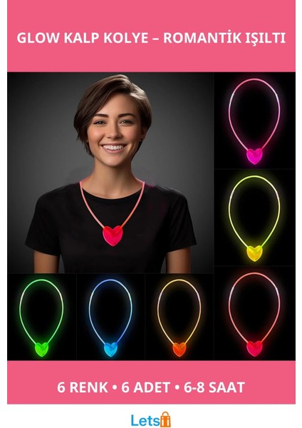 Karanlıkta Parlayan Kalp Şekilli 6 Adet Kolye Seti