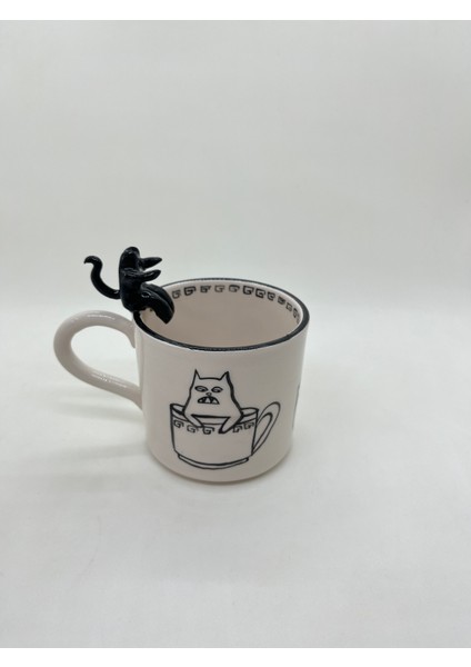 Kedili Kupa El Yapımı Seramik Kupa. 200ML fırsatları