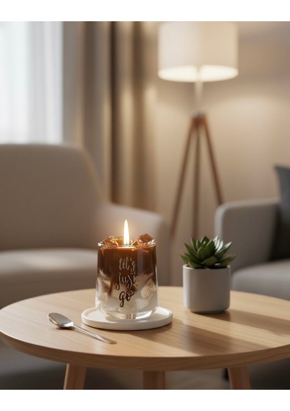 Iced Latte Görünümlü Kahve Kokulu Jel & Wax Dekoratif Mum – Cam Bardak