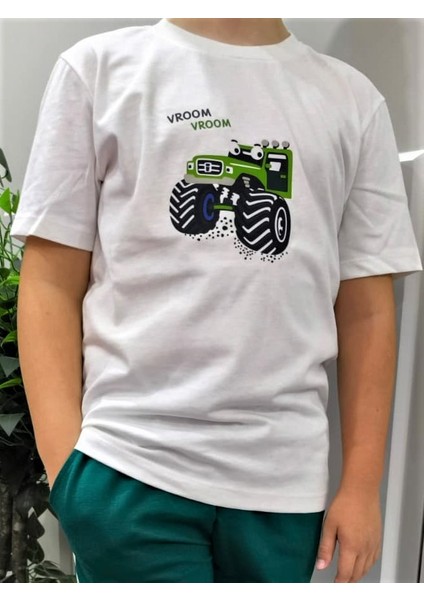 Canavar Kamyon Baskılı Pamuklu Kısa Kollu Erkek Çocuk Tişörtü