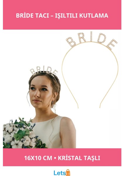 Altın Gold Renk Kristal Taş Bekarlığa Veda Tacı 16X10 cm