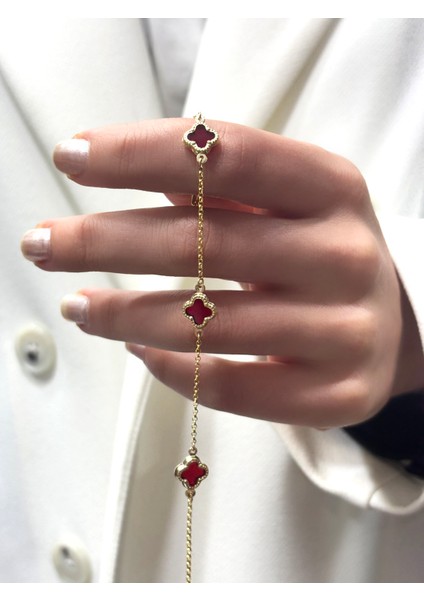 14 Ayar Altın Bordo Yonca Bileklik fiyatları