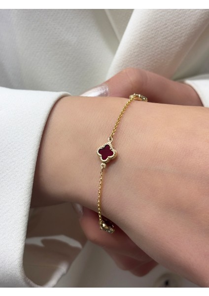 14 Ayar Altın Bordo Yonca Bileklik fırsatları