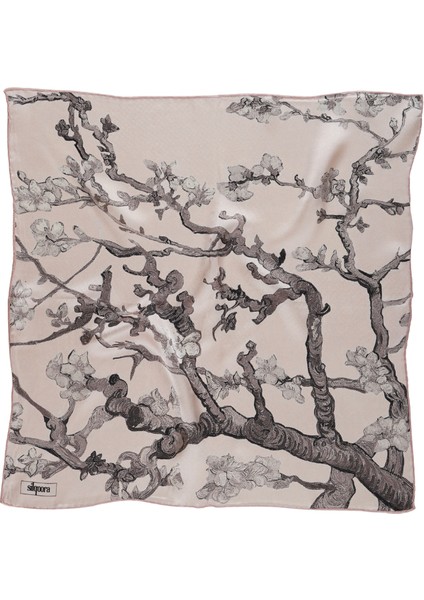 %100 Ipek Bandana Fular -Vincent Van Gogh (Badem Ağacı Pembe)