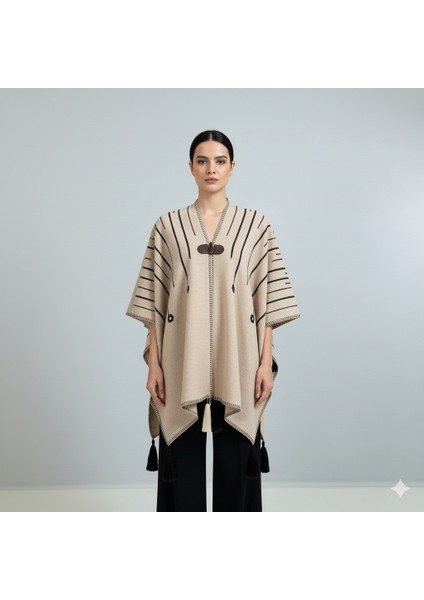 Akmoda Kalın Kışlık Triko Uzun Panço
