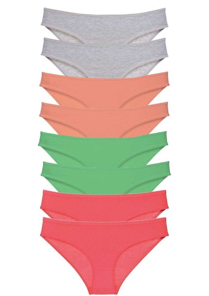 8 adet Süper Eko Set Likralı Kadın Slip Külot Gri Pudra Yeşil Fuşya