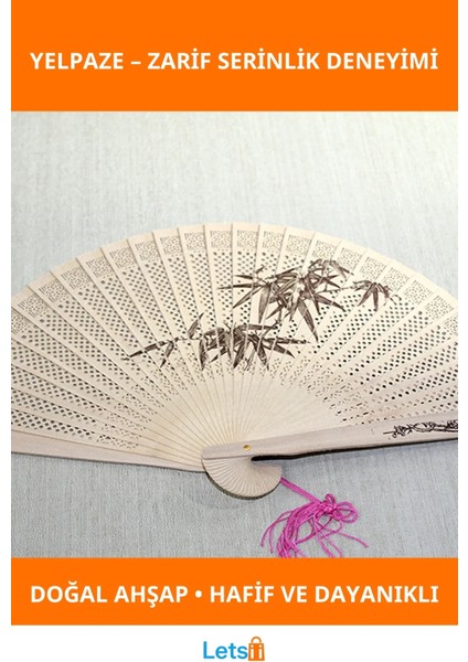 Doğal Ahşap Estetik Katlanabilir Yelpaze Şık ve Zarif Tasarım