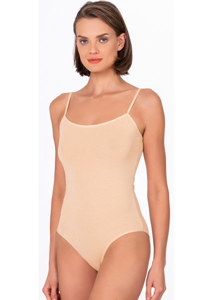 Kadın Çıtçıtlı İp Askılı Badi Ten | Kompedan K0603