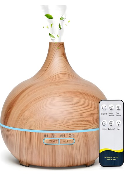 500ML Kumandalı Ahşap Desenli Aroma Difüzör – 7 Renk Led, Rgb Işıklı Hava Nemlendirici
