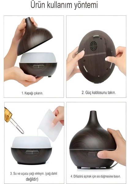 500ML Kumandalı Ahşap Desenli Aroma Difüzör – 7 Renk Led, Rgb Işıklı Hava Nemlendirici modelleri