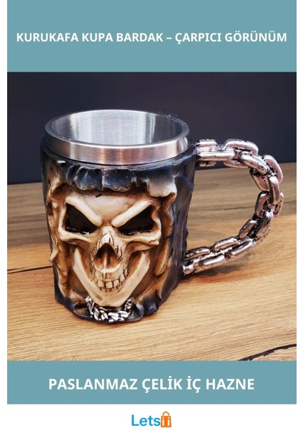 3D Tasarımlı Kurukafa Kupa Bardak Paslanmaz Çelik Iç Kaplama
