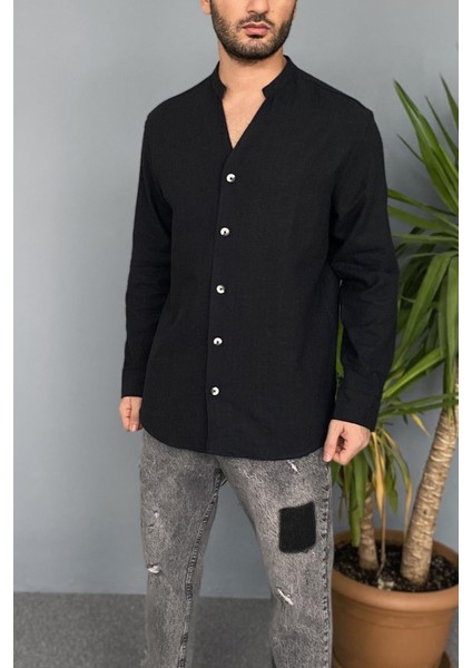 Hakim V Yaka Keten Mevsimlik Uzun Kollu Gömlek fiyatları