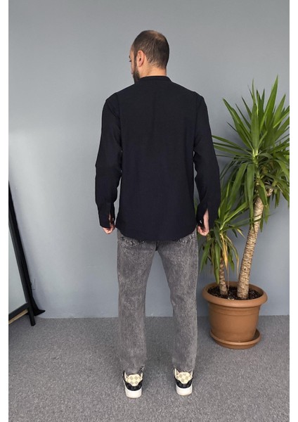 Hakim V Yaka Keten Mevsimlik Uzun Kollu Gömlek indirimleri