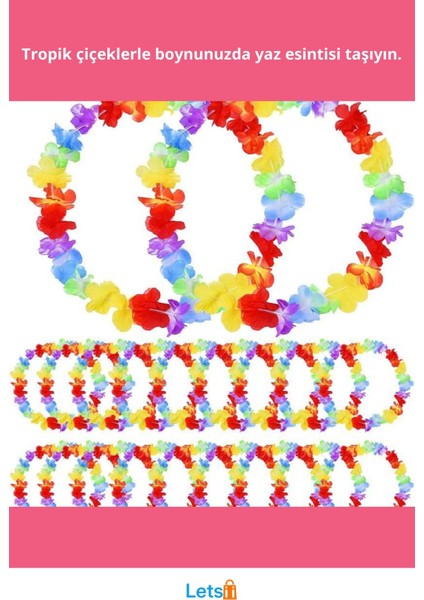 Renkli Hawaii Çiçekli Boyun Kolyesi 12 Adet Aksesuar fiyatları