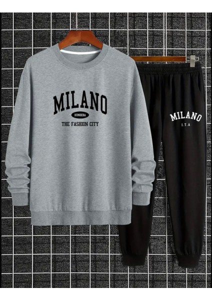 Punıx Büyük Beden Rahat Kalıp Mılano Baskılı Kışlık Kalın 3 Iplik Erkek Battal Eşofman Takımı