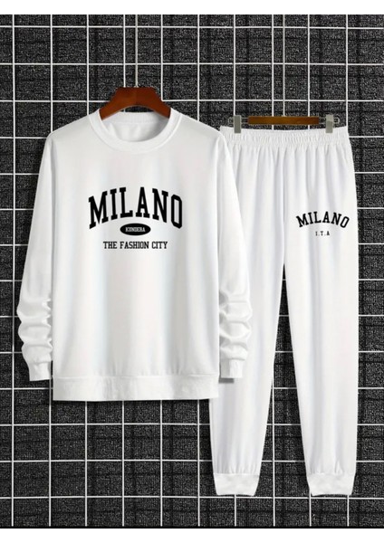 Punıx Büyük Beden Rahat Kalıp Mılano Baskılı Kışlık Kalın 3 Iplik Erkek Battal Eşofman Takımı