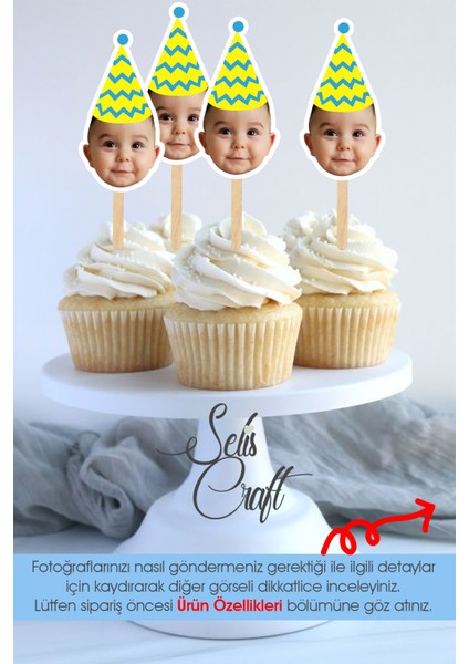 Fotoğraflı Doğum Günü Cupcake Pasta Dekor Süslemesi 12 Adet