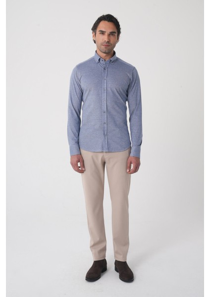 Erkek Uzun Kol Paşa Yaka Pamuk Örme Cepsiz Lacivert Gömlek GMORM250001_D39 modelleri