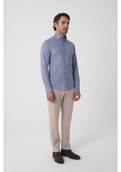 Erkek Uzun Kol Paşa Yaka Pamuk Örme Cepsiz Lacivert Gömlek GMORM250001_D39 fırsatları