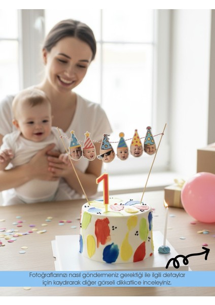 Şapkalı Kişiye Özel Mini Fotoğraflı Doğum Günü Pasta Süslemesi
