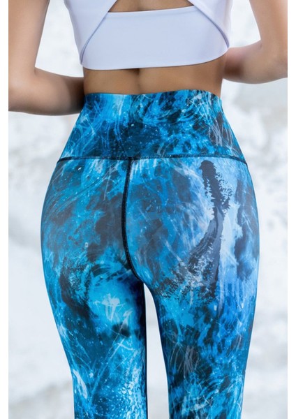 Dar Kesim Desenli Yüksel Bel Dalgıç Kumaş Spor Tayt fırsatları