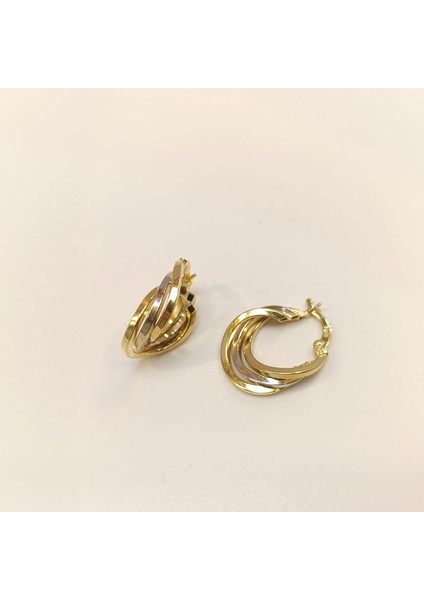 20.8mm Üçlü Halka Küpe 14 Ayar Altın Hd Videolu modelleri