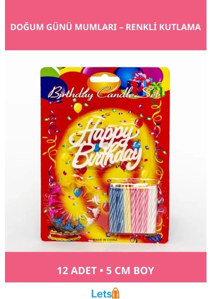 Rengarenk Happy Birthday Doğum Günü Mumları 12 Adet
