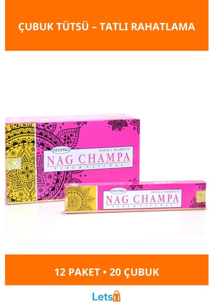 Rahatlatıcı Deepika Nag Champa Aromalı Çubuk Tütsü 12 Paket 240 Adet