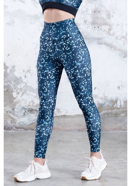 Dar Kesim Desenli Yüksel Bel Dalgıç Kumaş Spor Tayt
