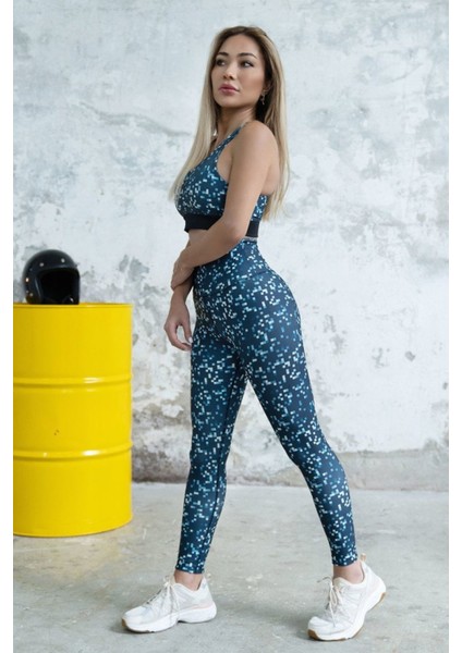 Dar Kesim Desenli Yüksel Bel Dalgıç Kumaş Spor Tayt indirimleri